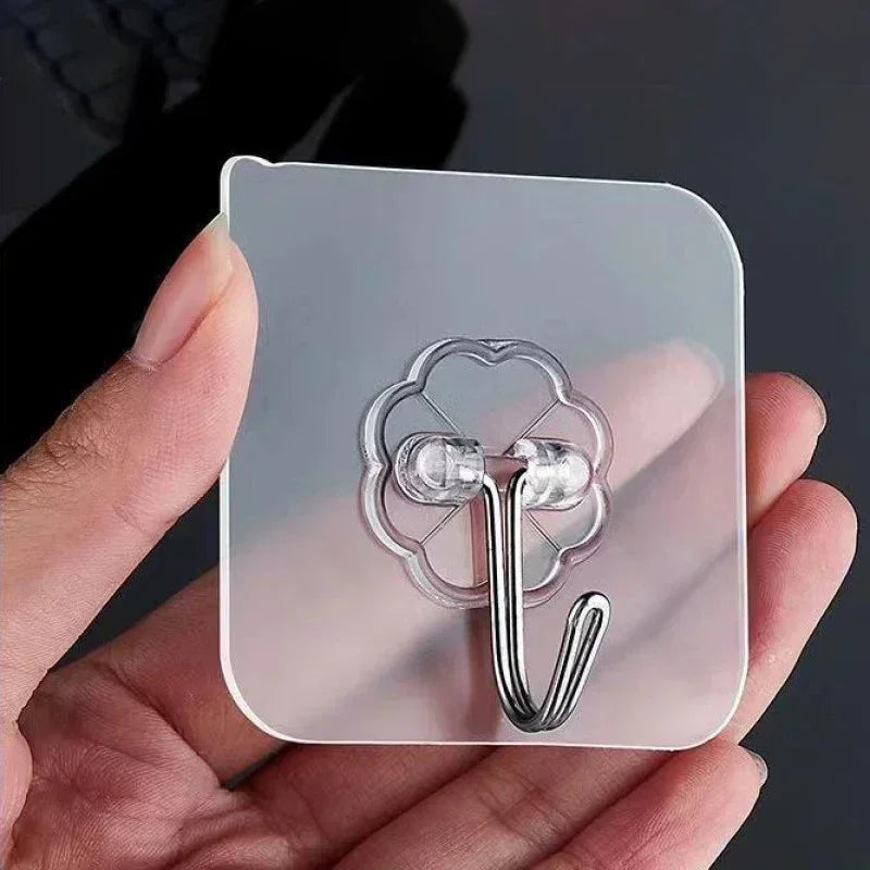 Transparent Self-Adhesive Rotating Wall Hooks for Home Organization - 7