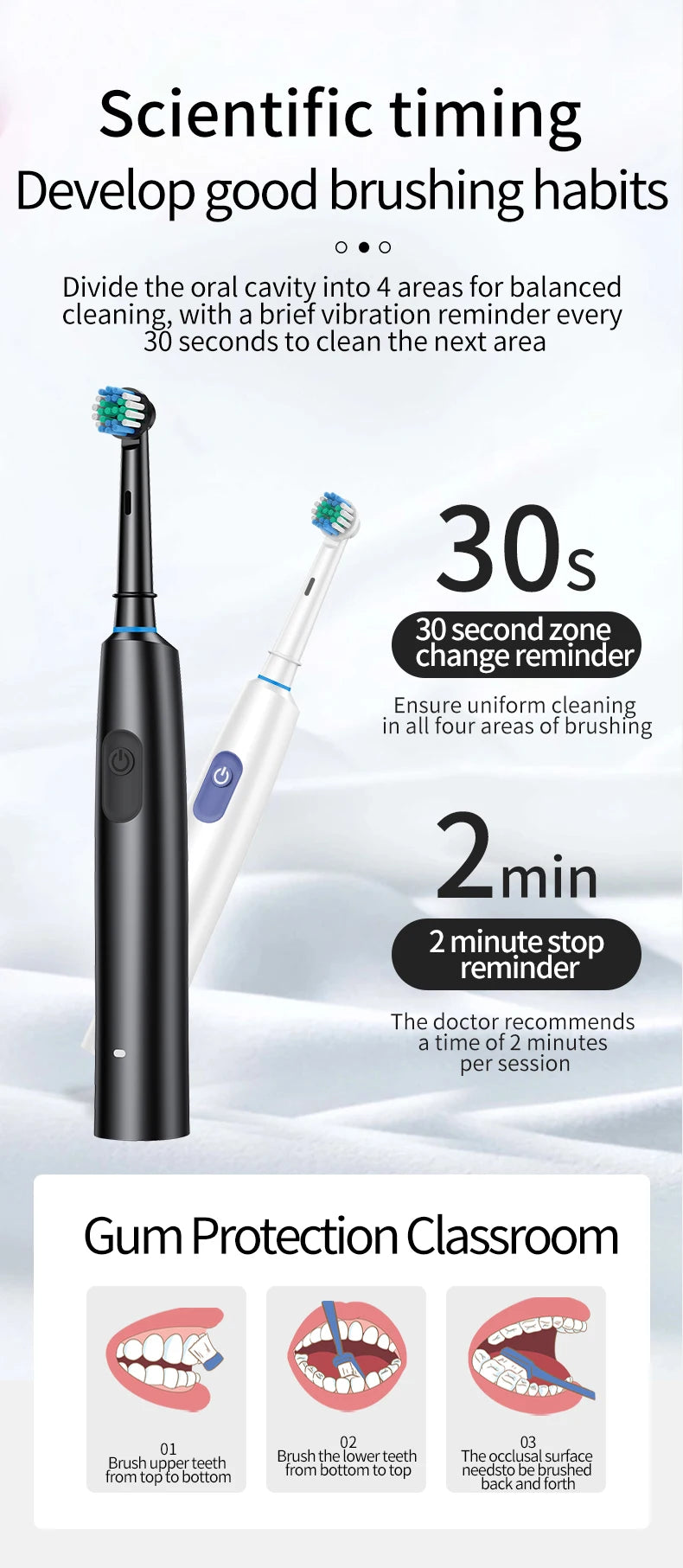 Rechargeable Electric Toothbrush with 8 Replacement Heads - 11