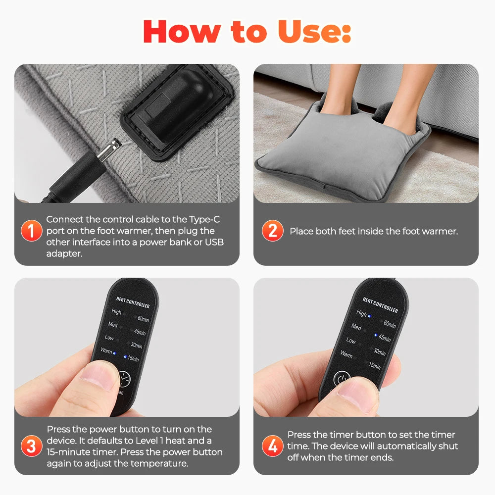 USB Heated Foot Warmer with Adjustable Temperature and Timer