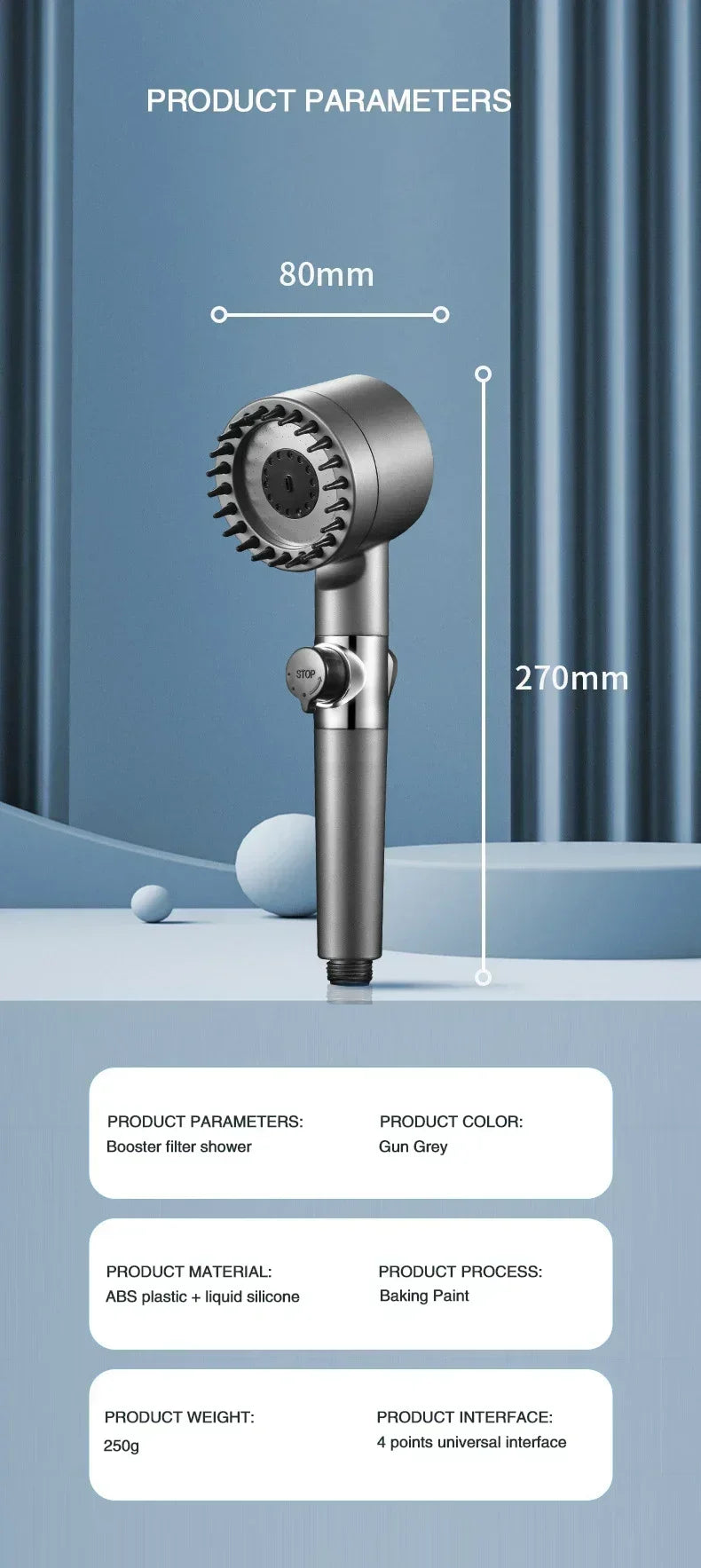 High-Pressure Adjustable Shower Head with Massage Brush
