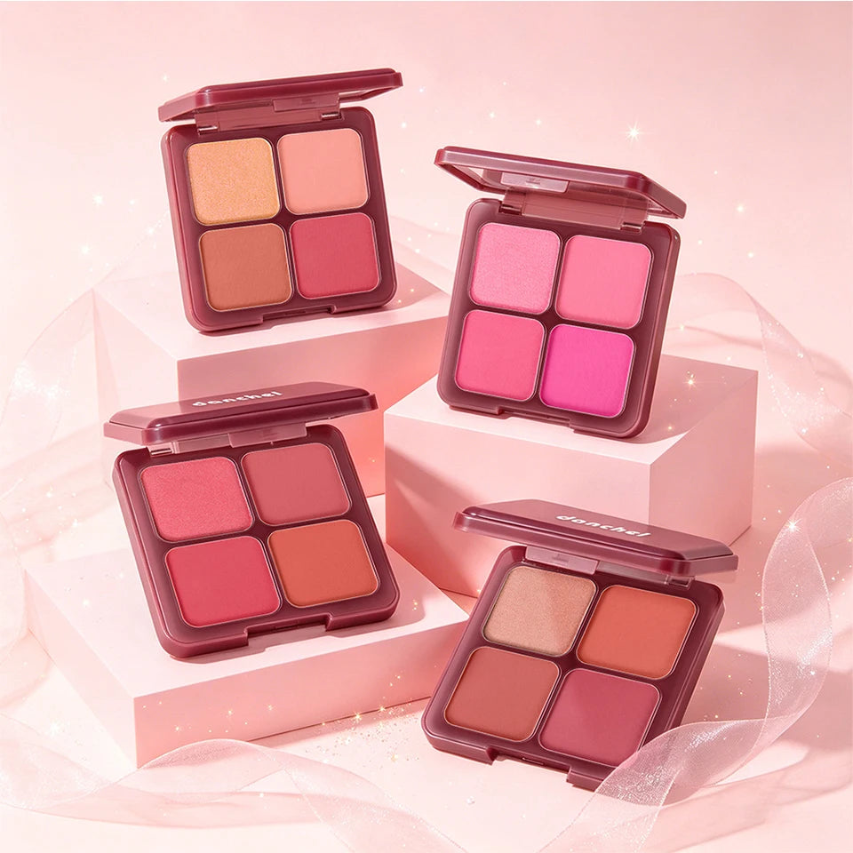 4-Color Matte Pigmented Blush Palette with Makeup Brush