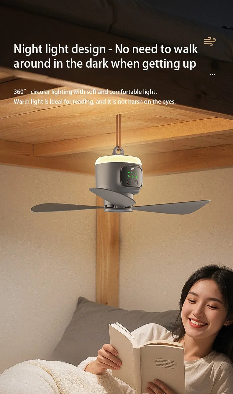 Portable Rechargeable Ceiling Fan with LED Light for Camping - 16