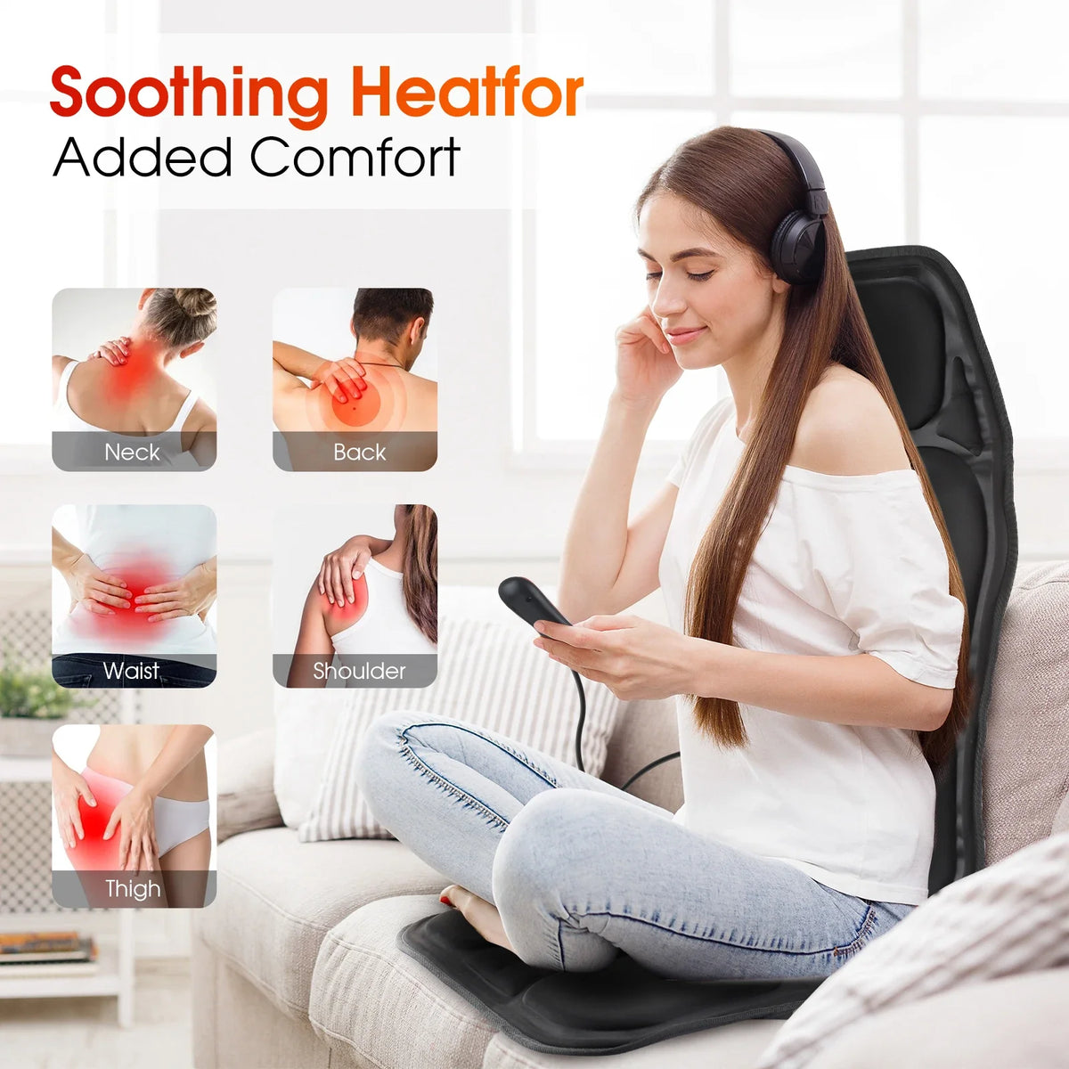 Full-Body Electric Heated Massage Chair Cushion for Home and Car