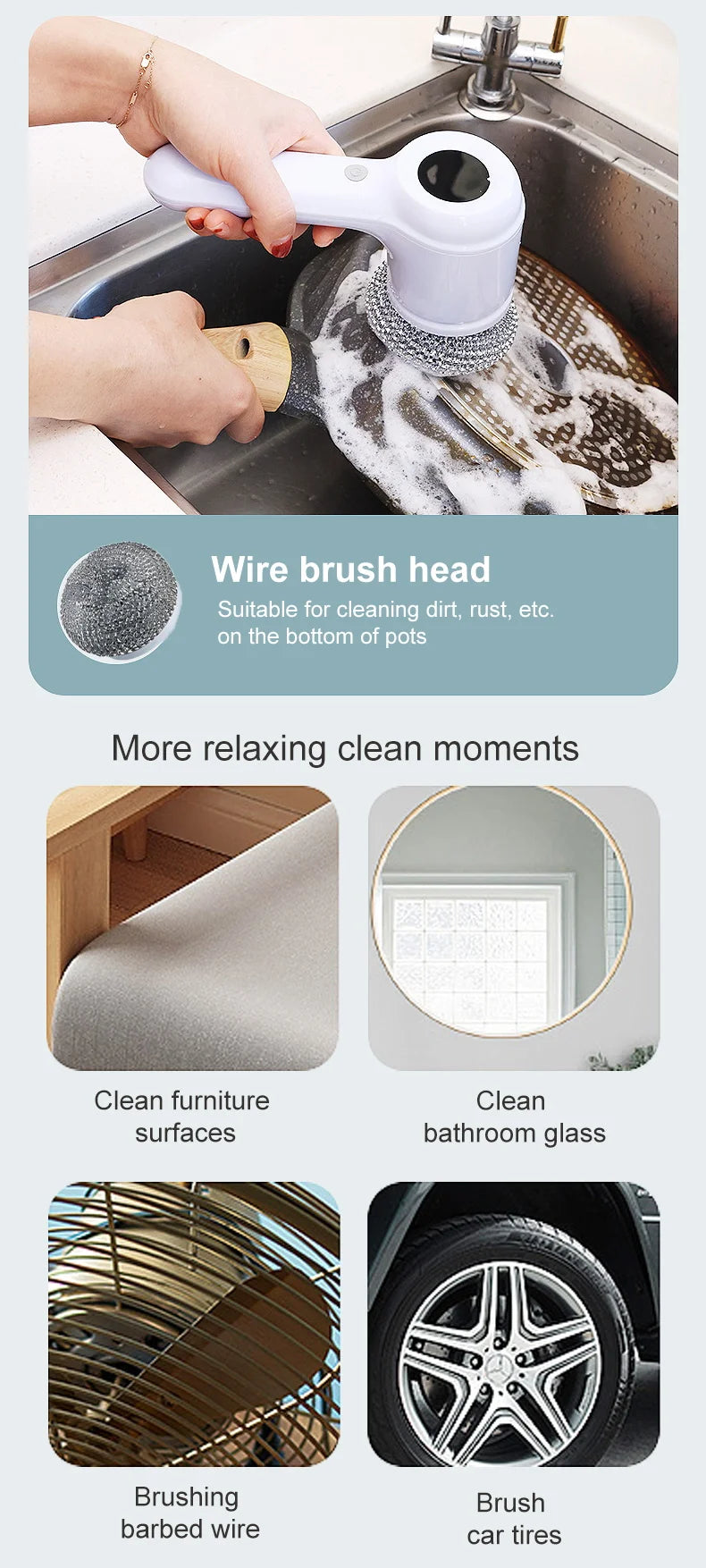 Electric Rotary Cleaning Brush for Kitchen and Bathroom