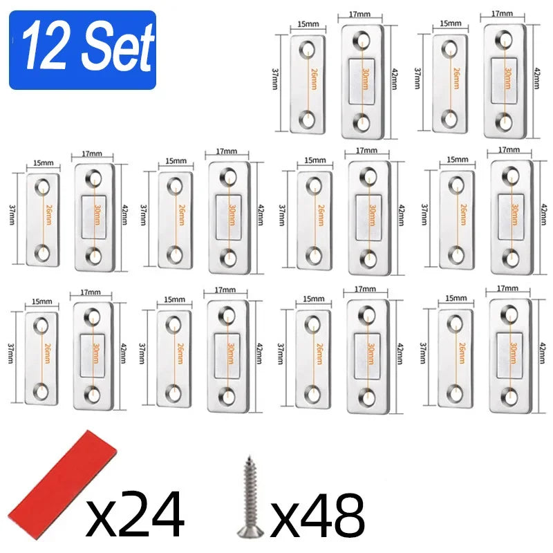Ultra-Thin Magnetic Cabinet Door Catch Latch - 12