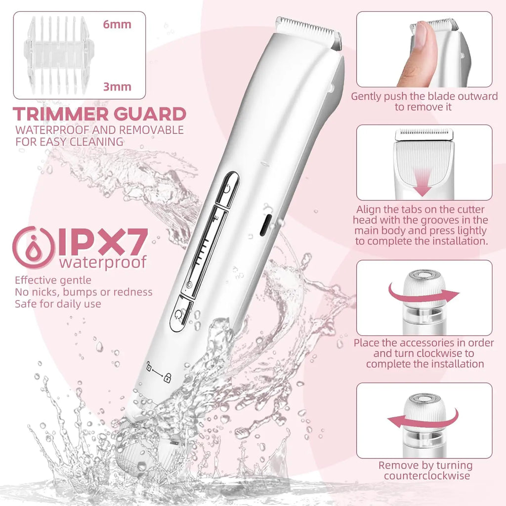2-in-1 Waterproof Electric Bikini and Body Hair Trimmer for Women