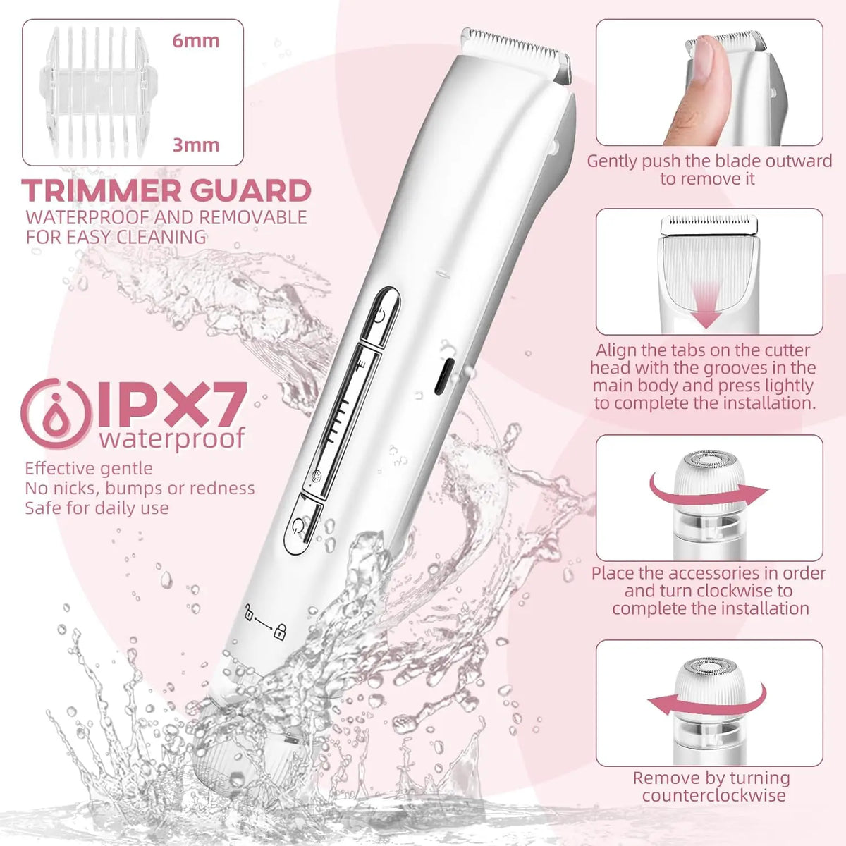 2-in-1 Waterproof Electric Bikini and Body Hair Trimmer for Women