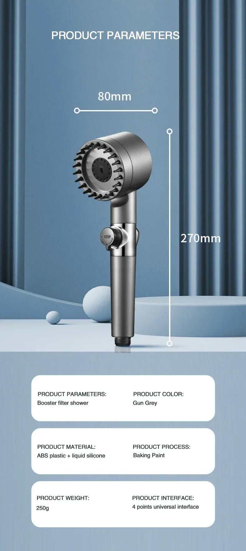 High-Pressure Adjustable Massage Shower Head with Filter - 7