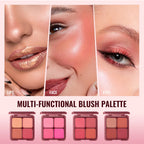 4-Color Matte Pigmented Blush Palette with Makeup Brush