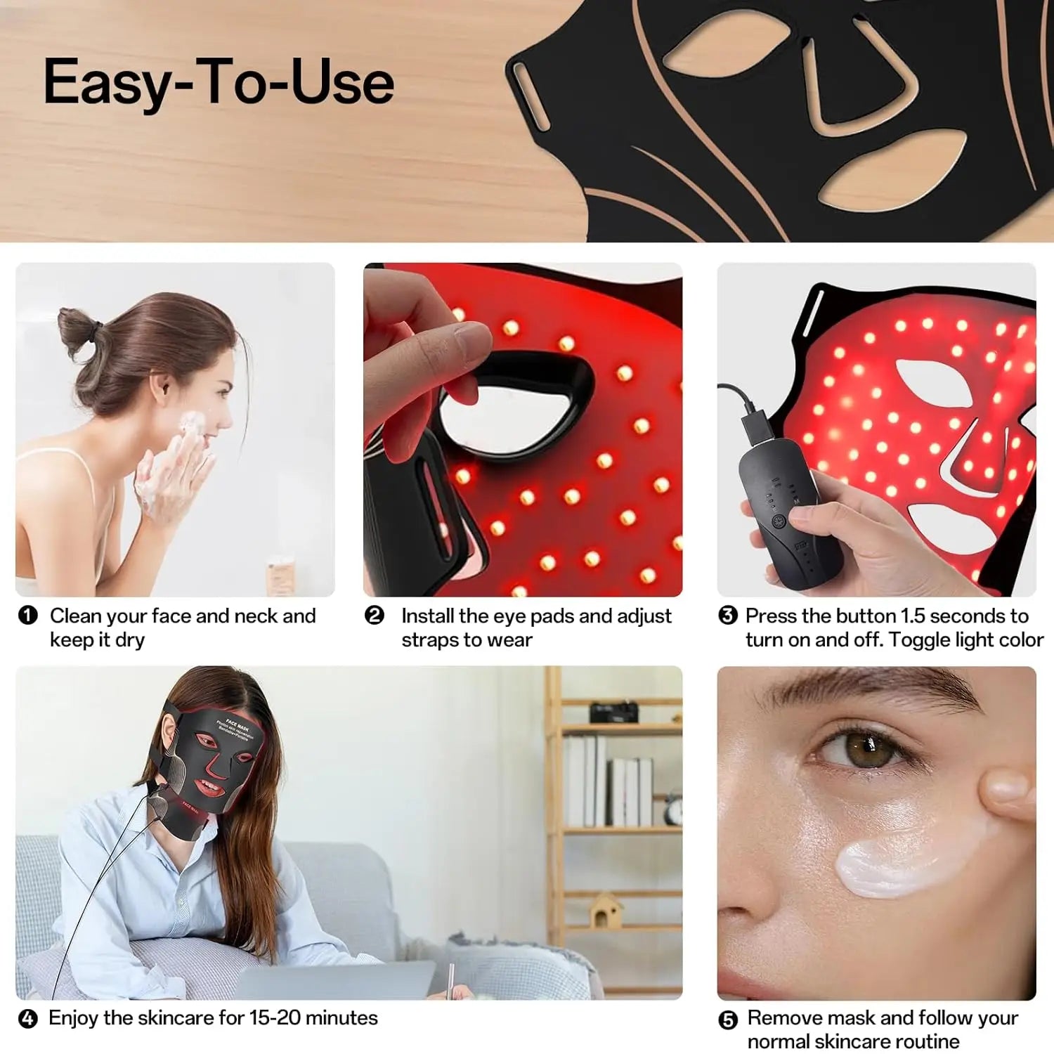 7-Color LED Photon Therapy Face and Neck Mask - 13