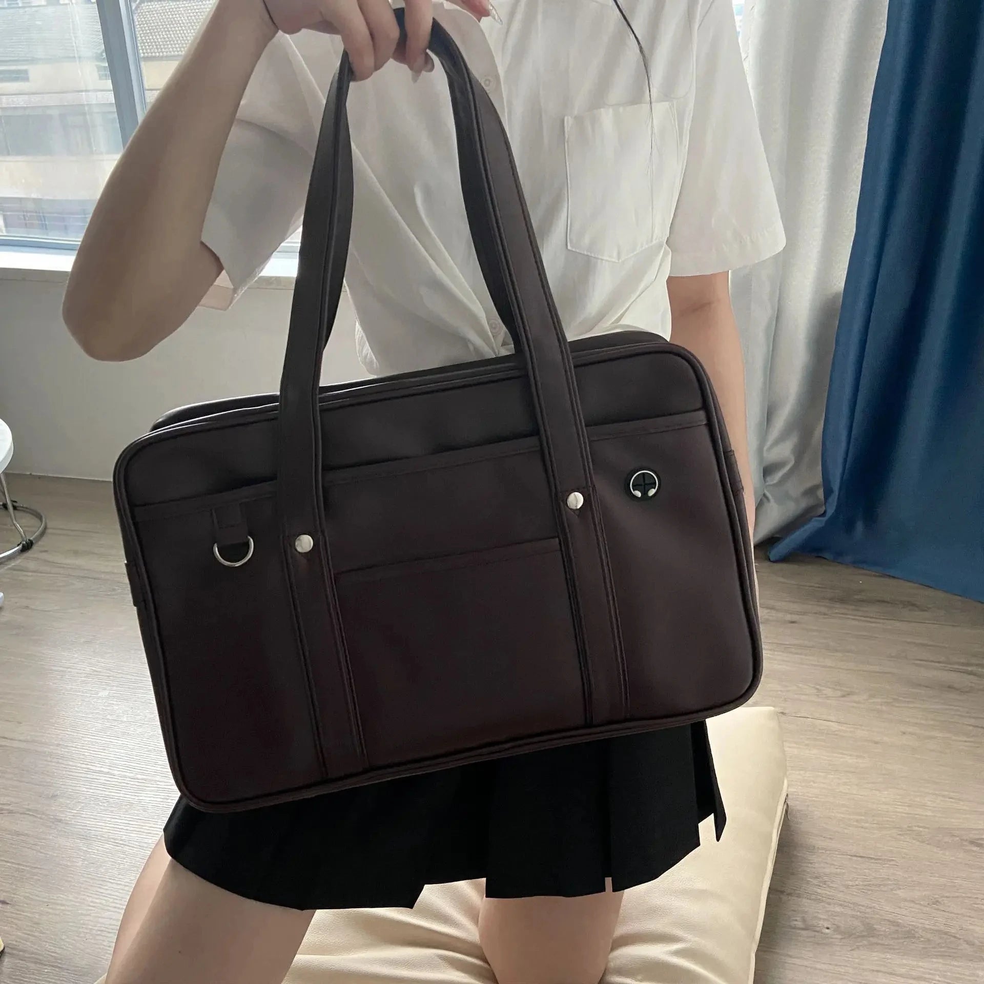 Japanese Style PU Leather Student Tote Bag for School and Daily Use - 8