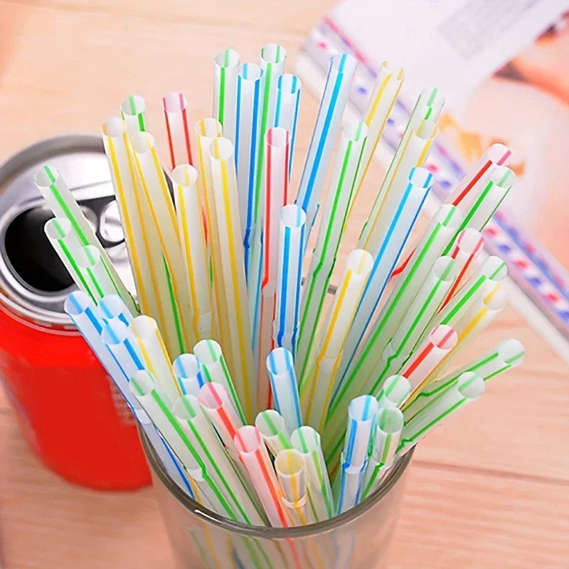Flexible Multicolor Striped Drinking Straws for Parties and Events - 8