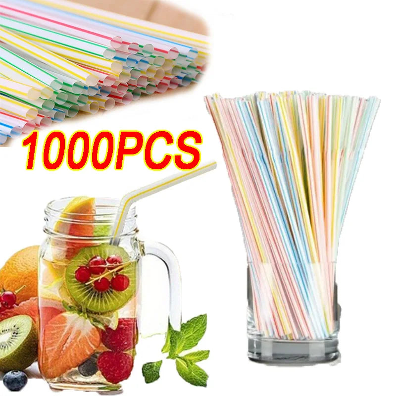 Flexible Multicolor Striped Drinking Straws for Parties and Events