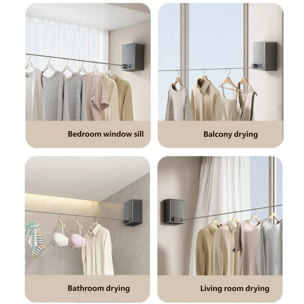 Wall Mounted Retractable Indoor Clothesline for Laundry Drying