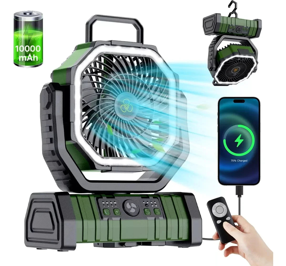 Portable LED Camping Fan with 20000mAh Battery and Remote