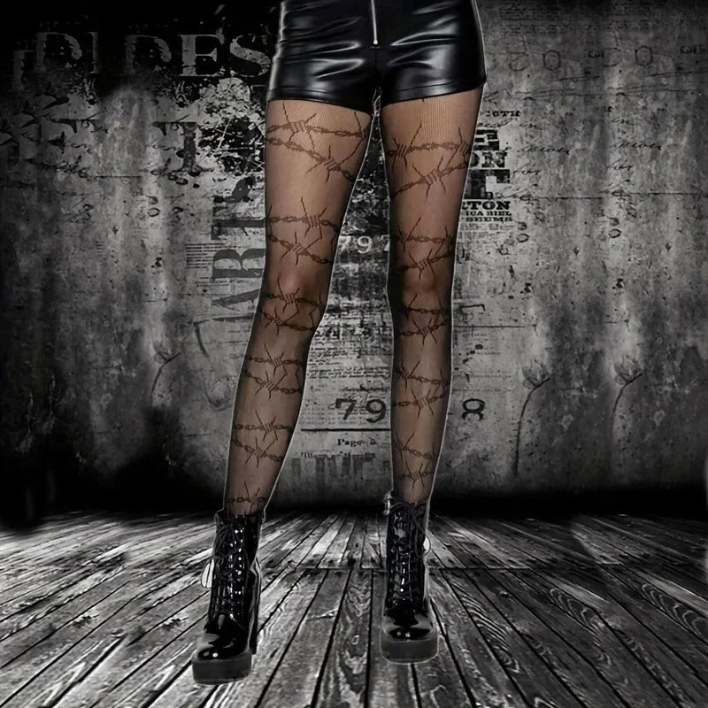 Geometric Pattern Mesh Tights for Women - 3
