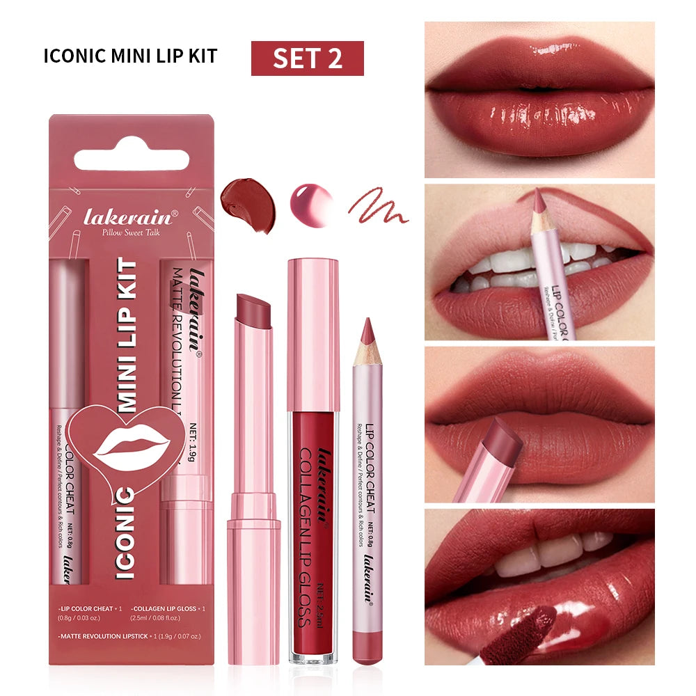 3-Piece Waterproof Matte Lip Makeup Set - 20