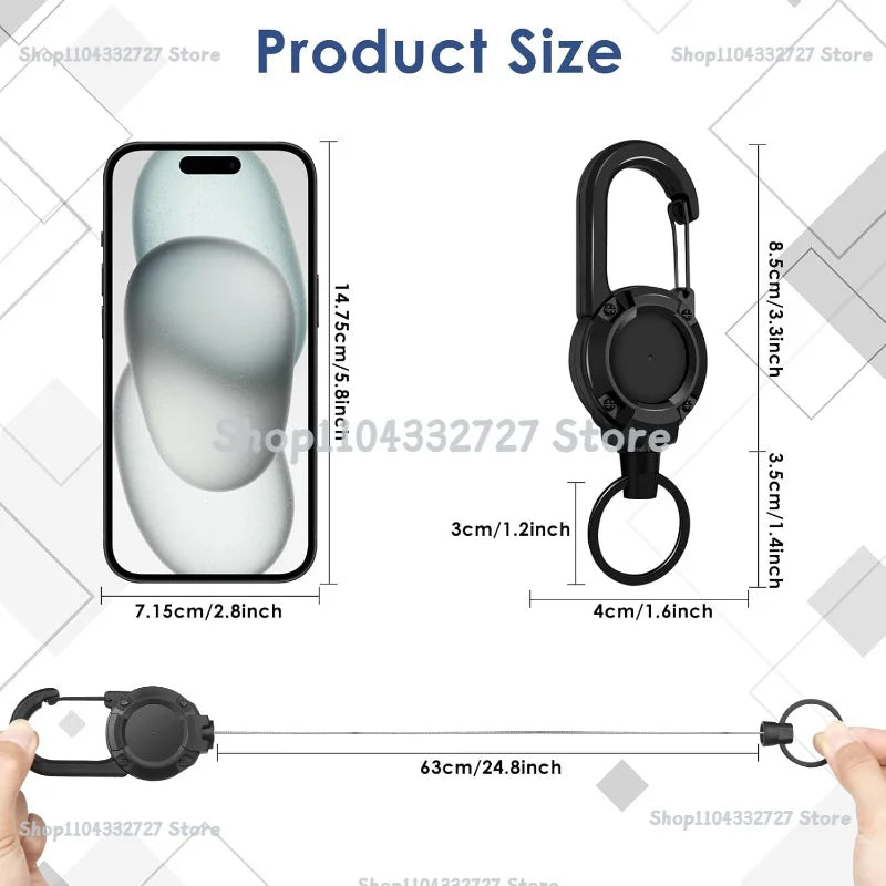 Heavy Duty Retractable Carabiner Key Chain with Steel Wire