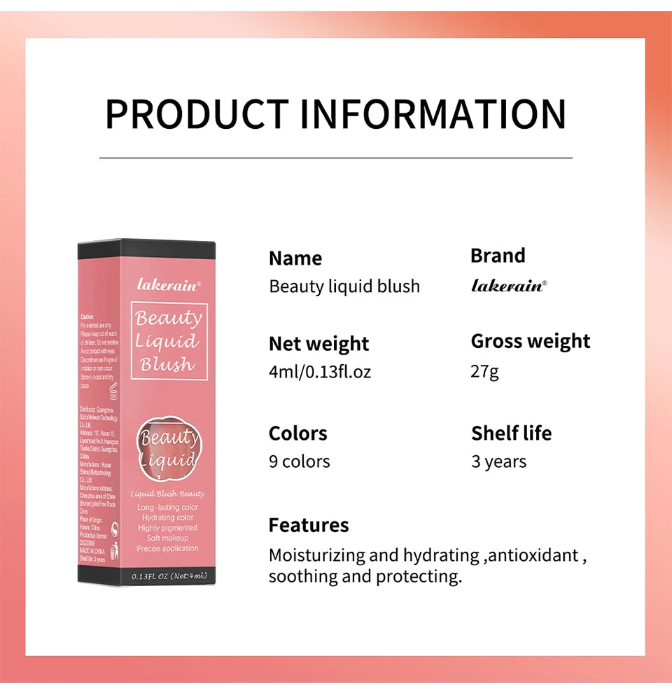 Waterproof Liquid Cheek Blush for Natural Makeup