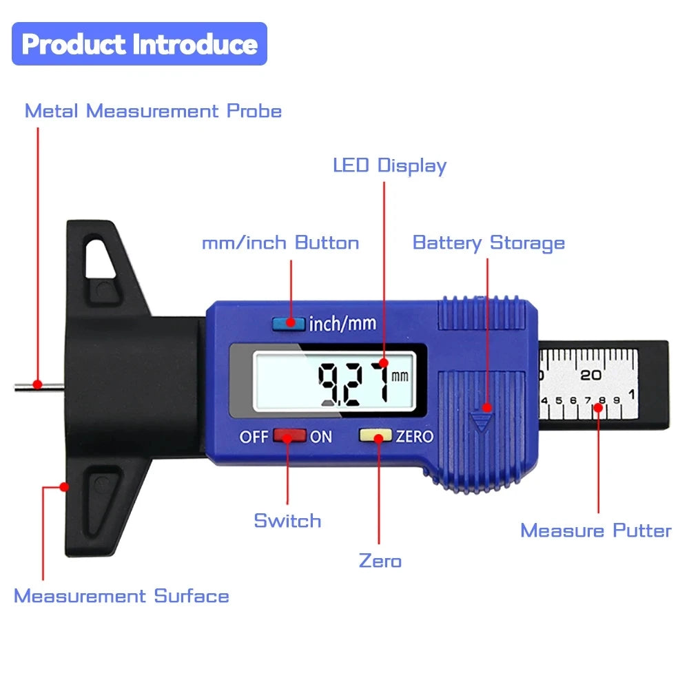 Digital Tire Tread Depth Gauge for Car Safety