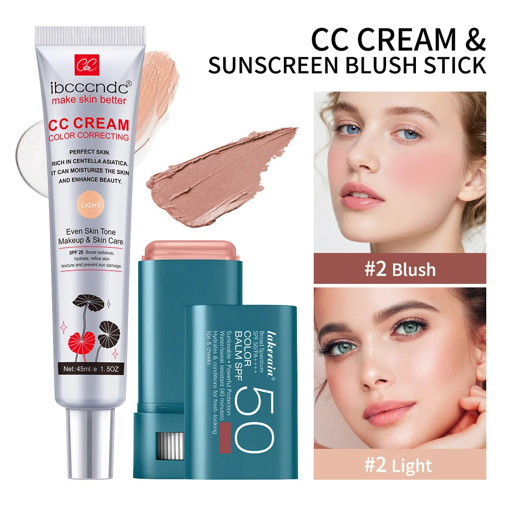 Color Correcting CC Cream and Sunscreen Blush Stick Set - 33