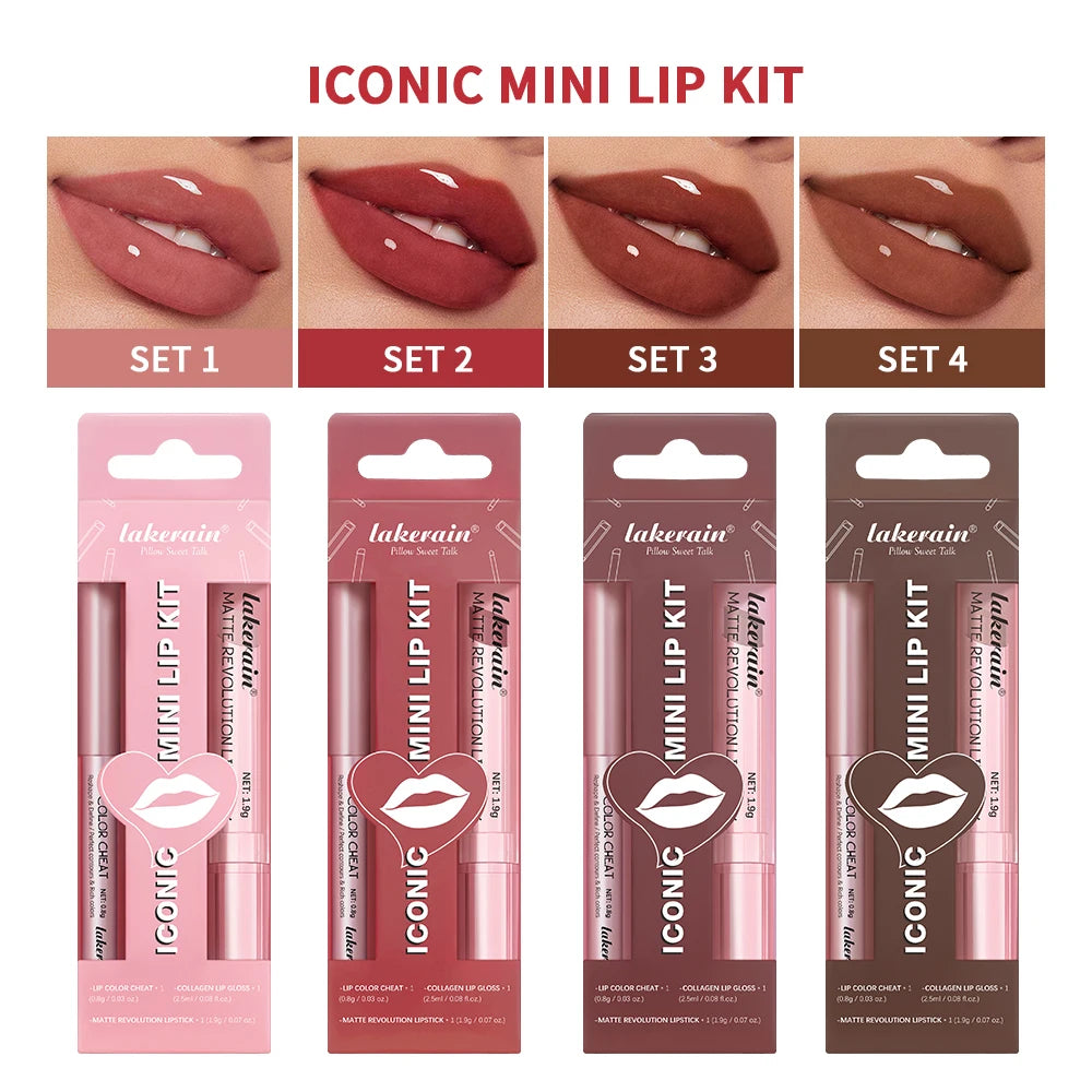 3-Piece Waterproof Matte Lip Makeup Set
