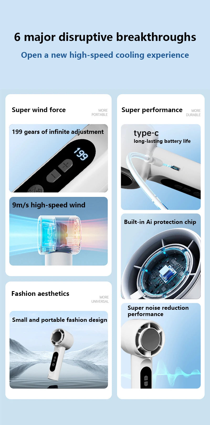 Rechargeable Handheld Turbo Fan with Ice Cooling Technology