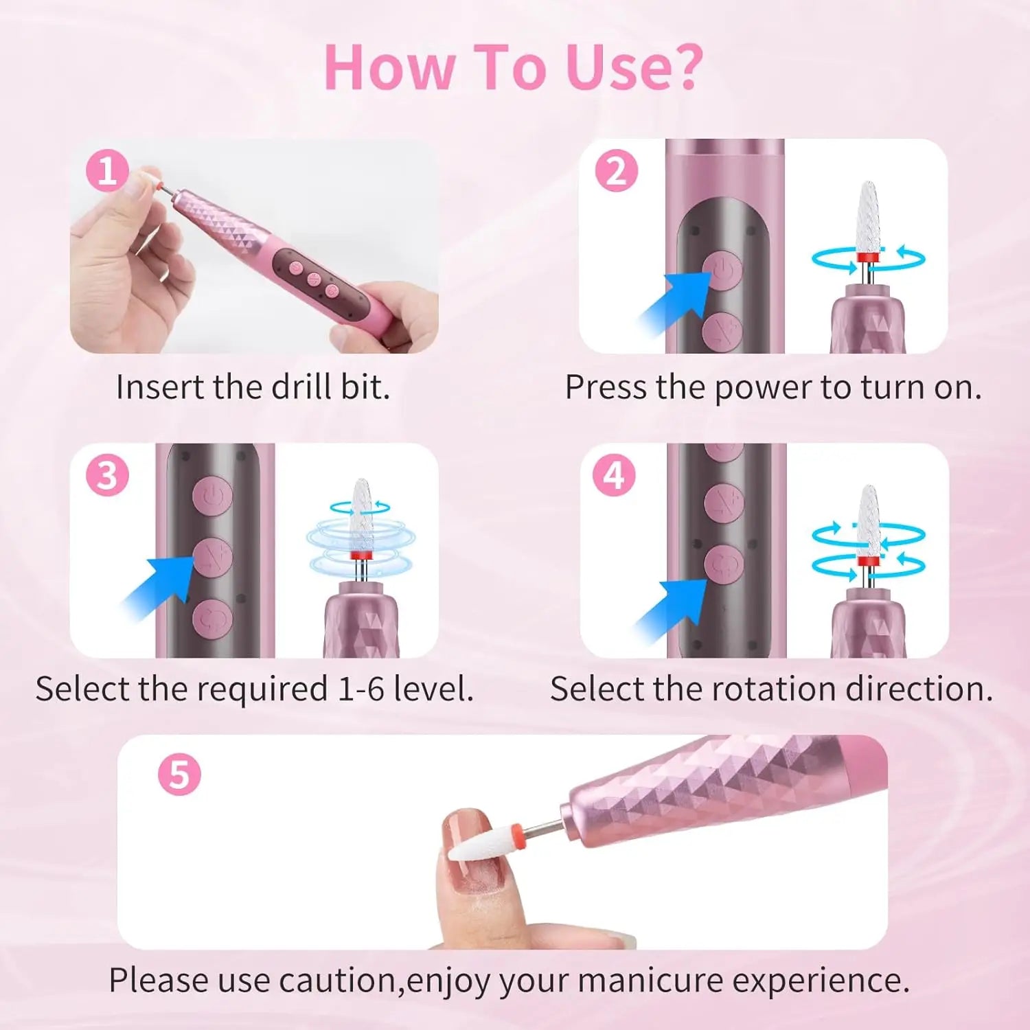 Cordless Electric Nail File and Manicure Drill Kit - 6