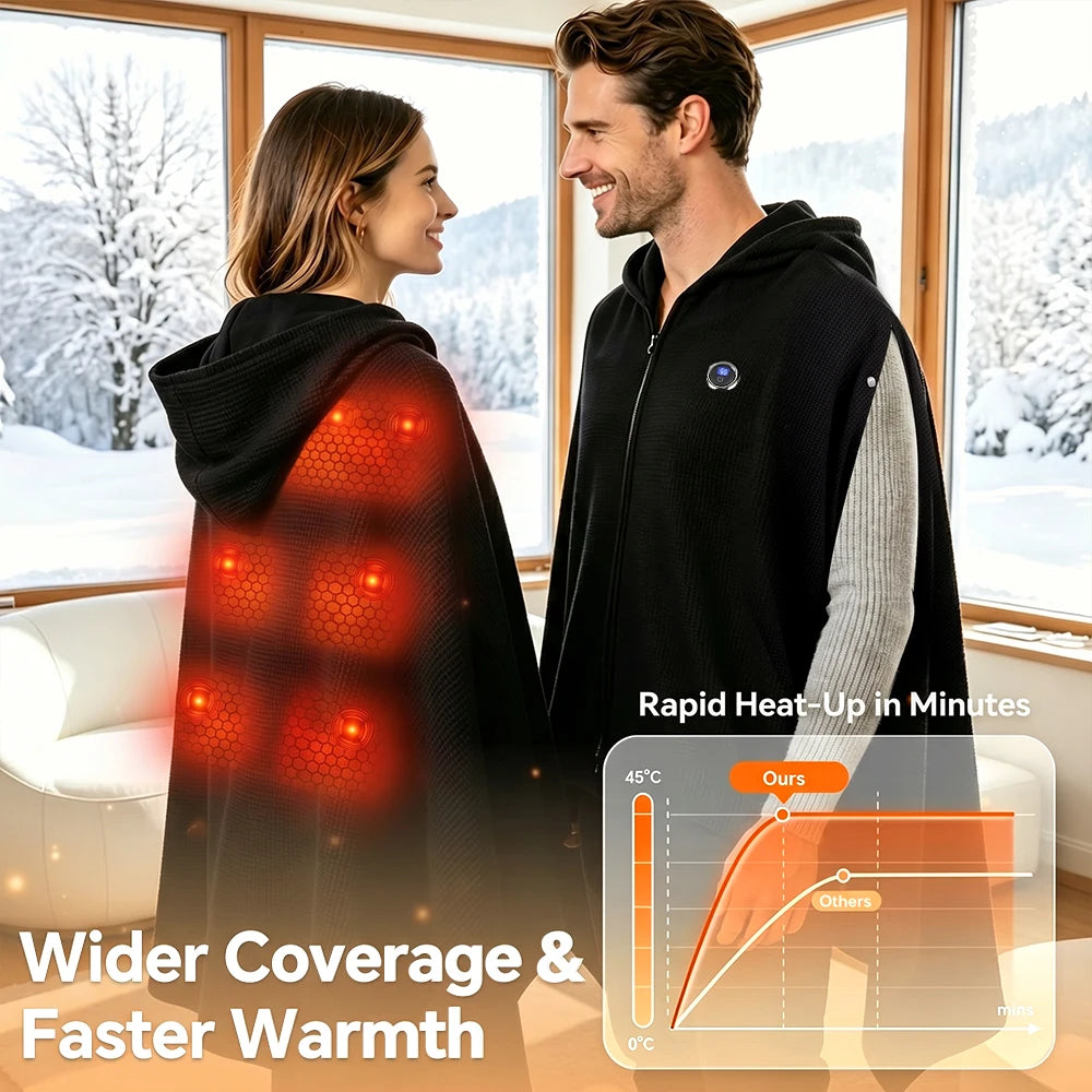 USB Heated Hooded Shawl Wearable Graphene Blanket