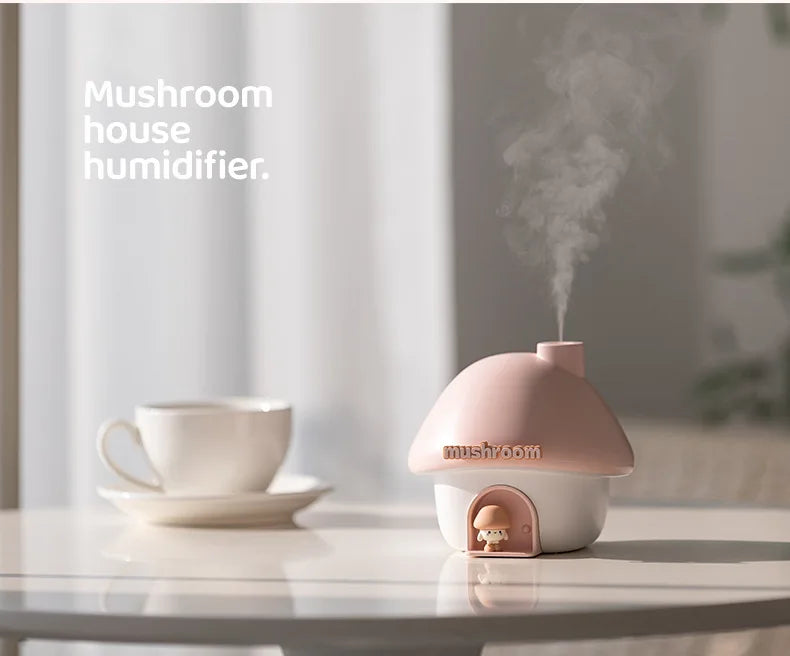 Cute Mushroom House Humidifier with LED Night Light