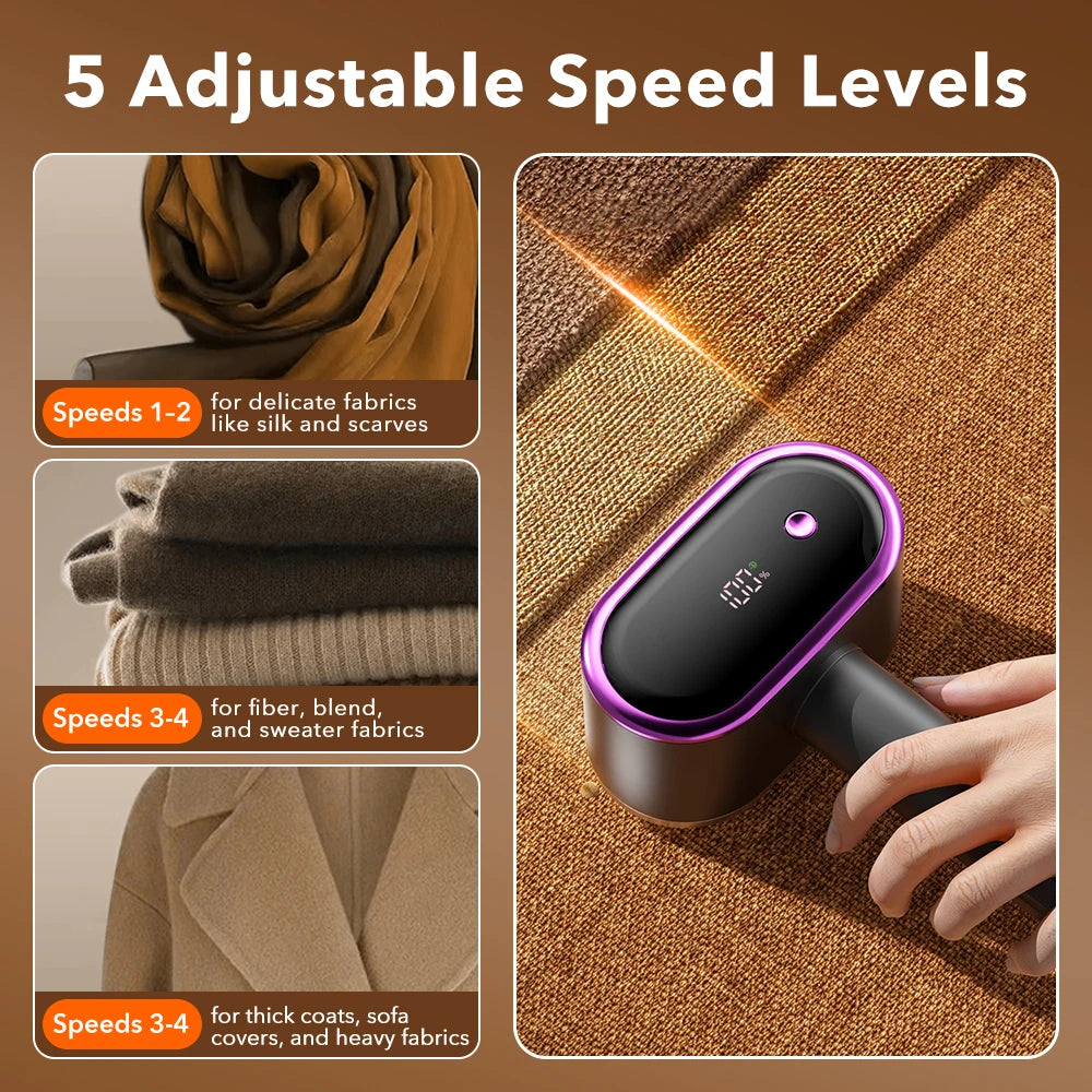 Rechargeable Electric Fabric Shaver with 5-Speed LED Display - 3