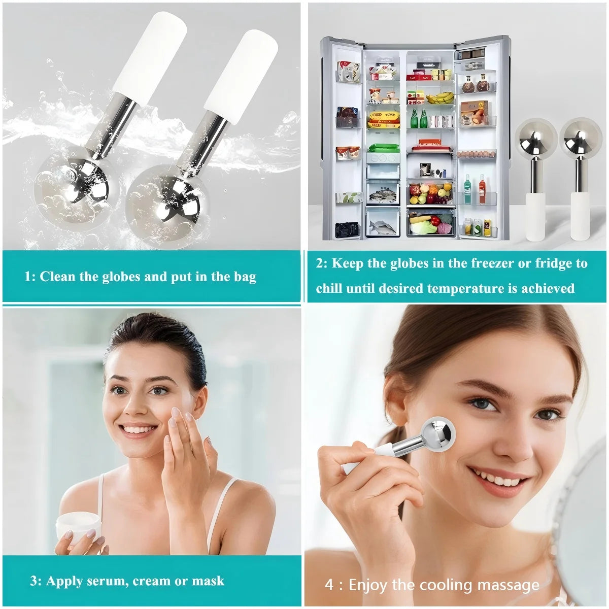 Stainless Steel Cooling Ice Globes for Facial Puffiness and Skincare - 6