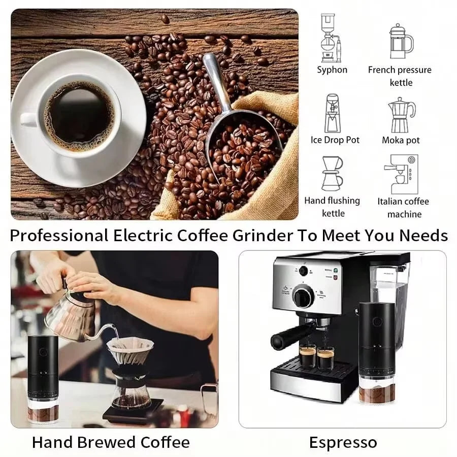 Portable Electric Coffee Burr Grinder with Adjustable Settings