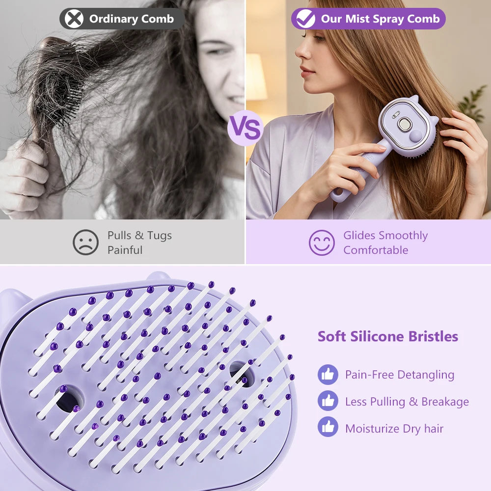 Electric Mist Spray Massage Comb for Hydrating and Detangling Hair