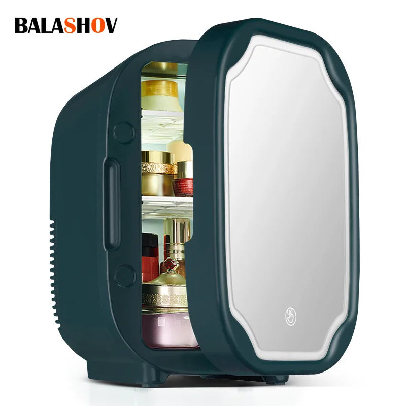 Portable Mini Skincare Fridge with LED Mirror for Home and Travel - 1