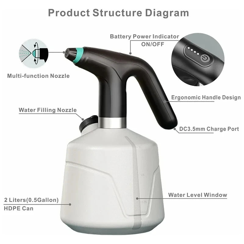 2L Portable Electric Garden Sprayer for Plants and Cleaning