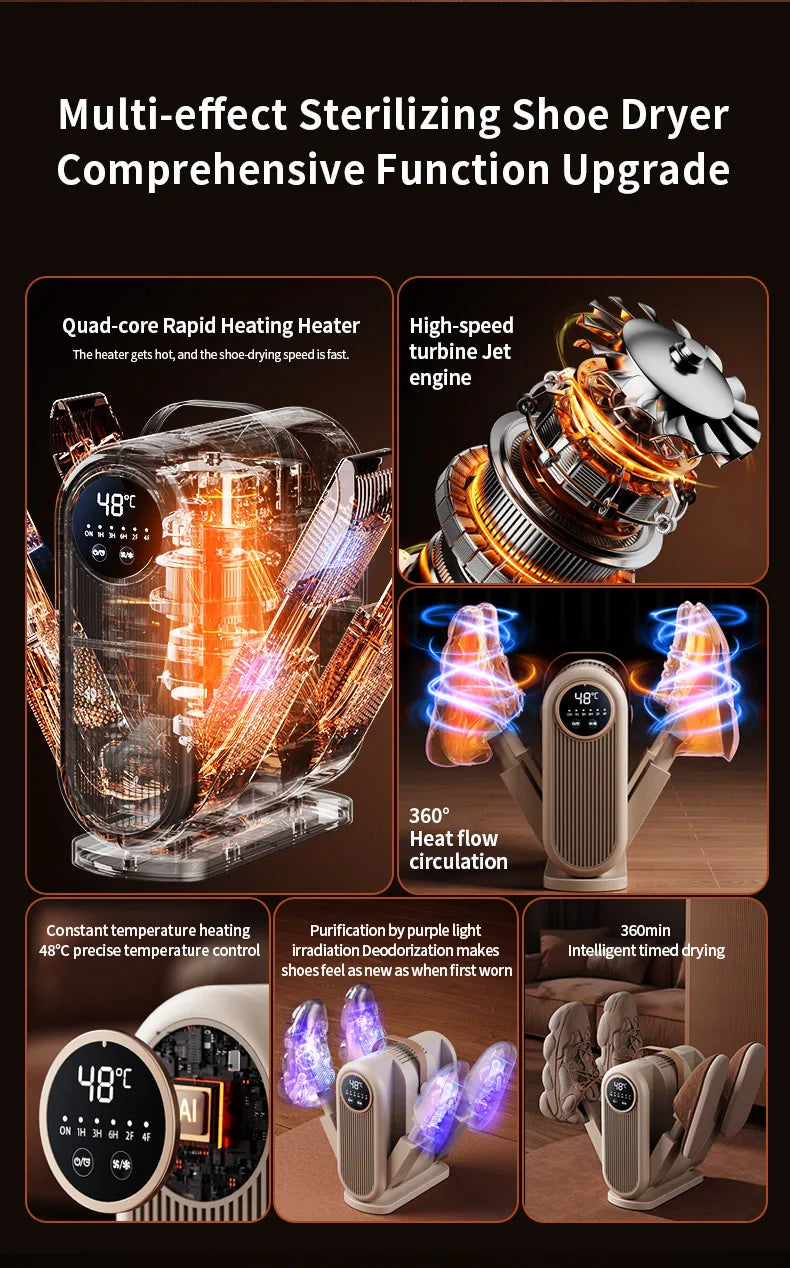 Foldable Electric Shoe Dryer and Deodorizer with Timer