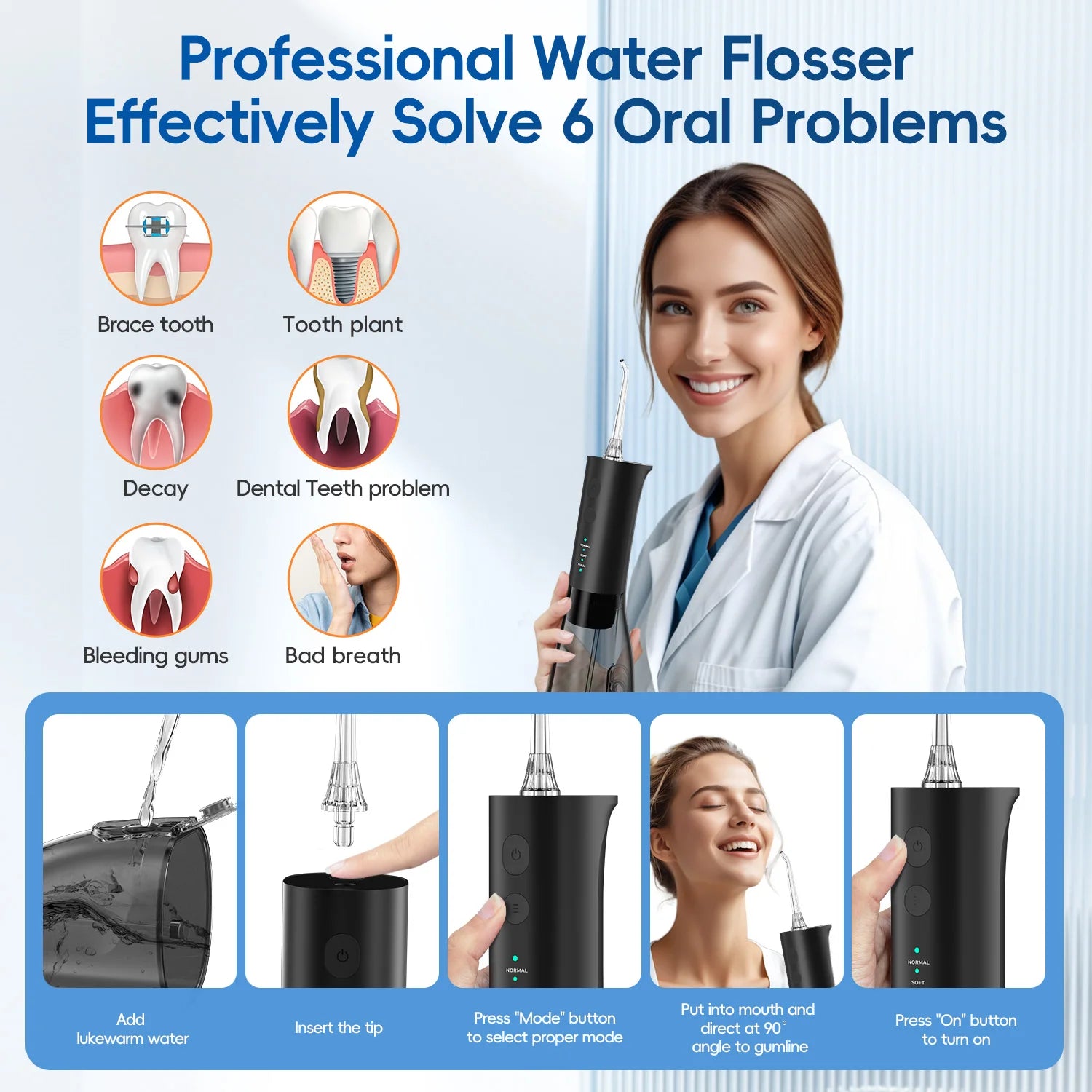 Electric Water Flosser and Sonic Toothbrush Oral Care Combo Kit - 4