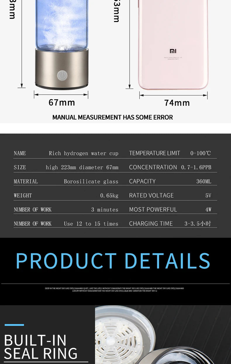 Portable Hydrogen Water Ionizer Bottle