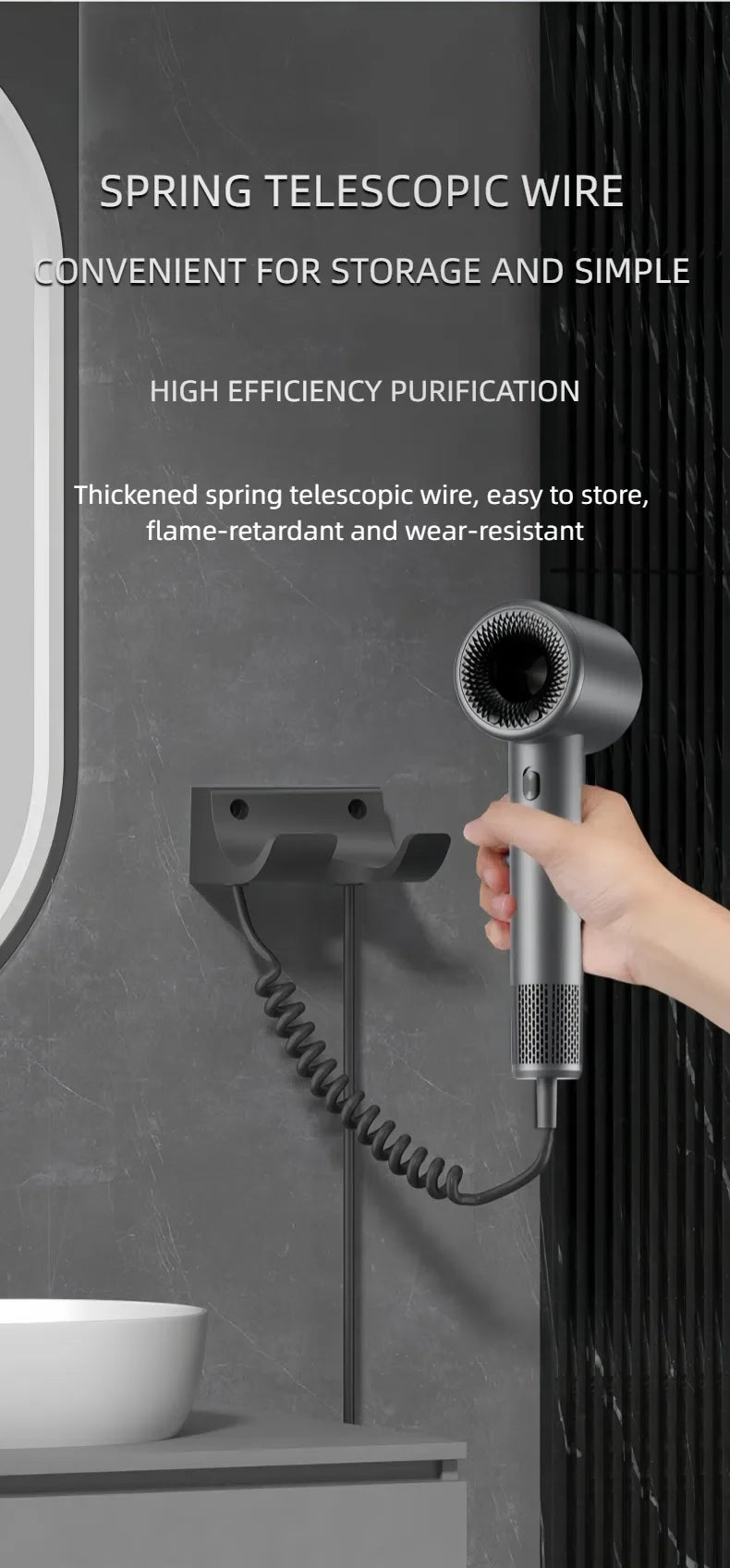 Wall-Mounted Ionic Hair Dryer for Home and Bathroom