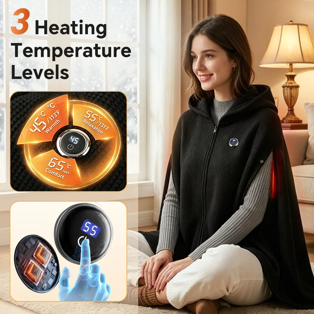 Wearable USB Graphene Heated Hooded Shawl