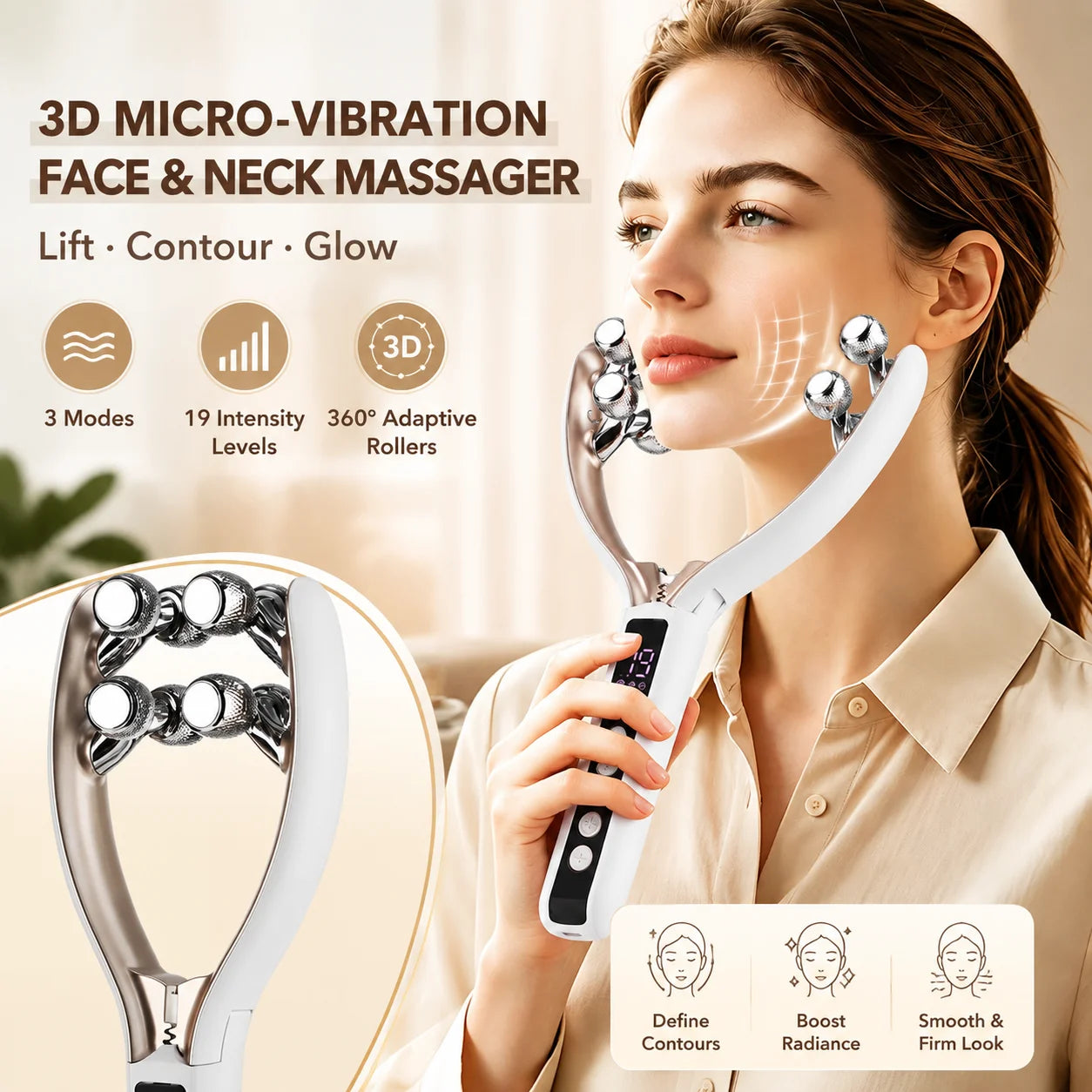 Microcurrent Facial Lifting and Slimming Roller Massager - 1