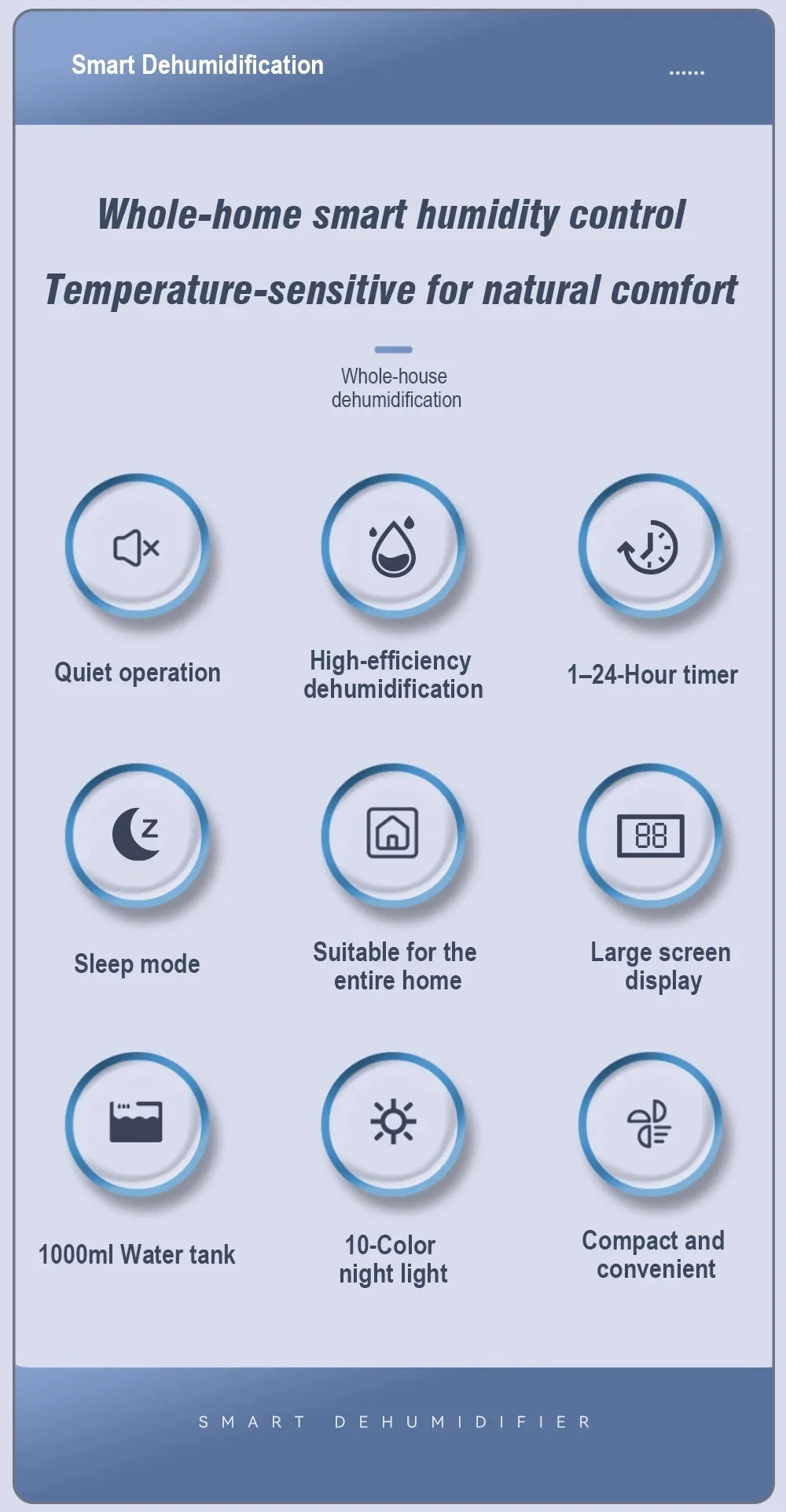 1000ML Portable Smart Dehumidifier for Home and Bedroom