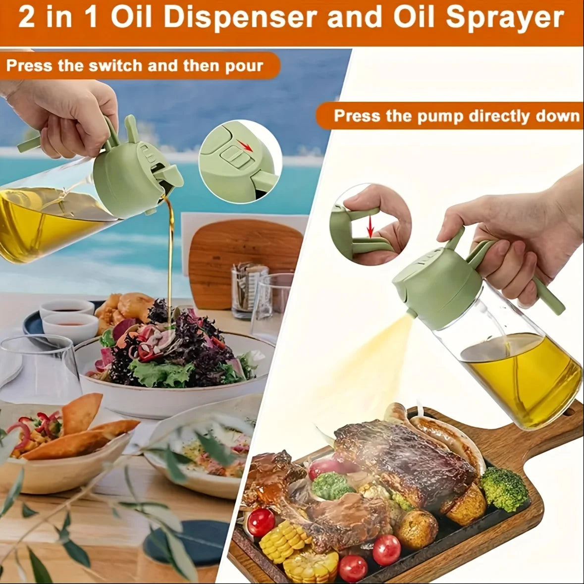 2-in-1 Glass Oil Sprayer and Dispenser for Cooking - 8