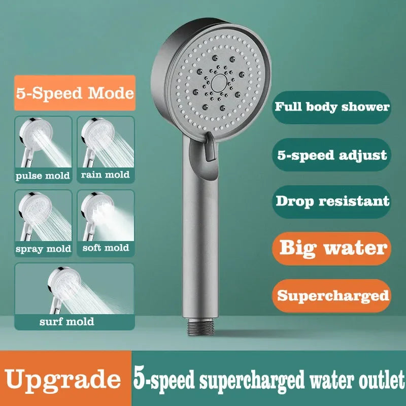 5-Mode High-Pressure Rainfall Handheld Shower Head - 22