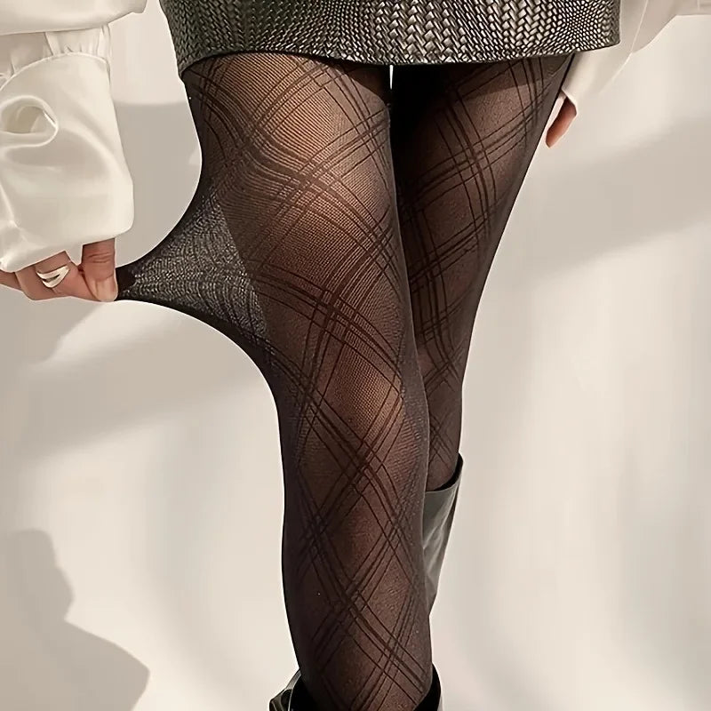 Diamond Pattern Semi-Sheer Slimming Tights for Women - 6
