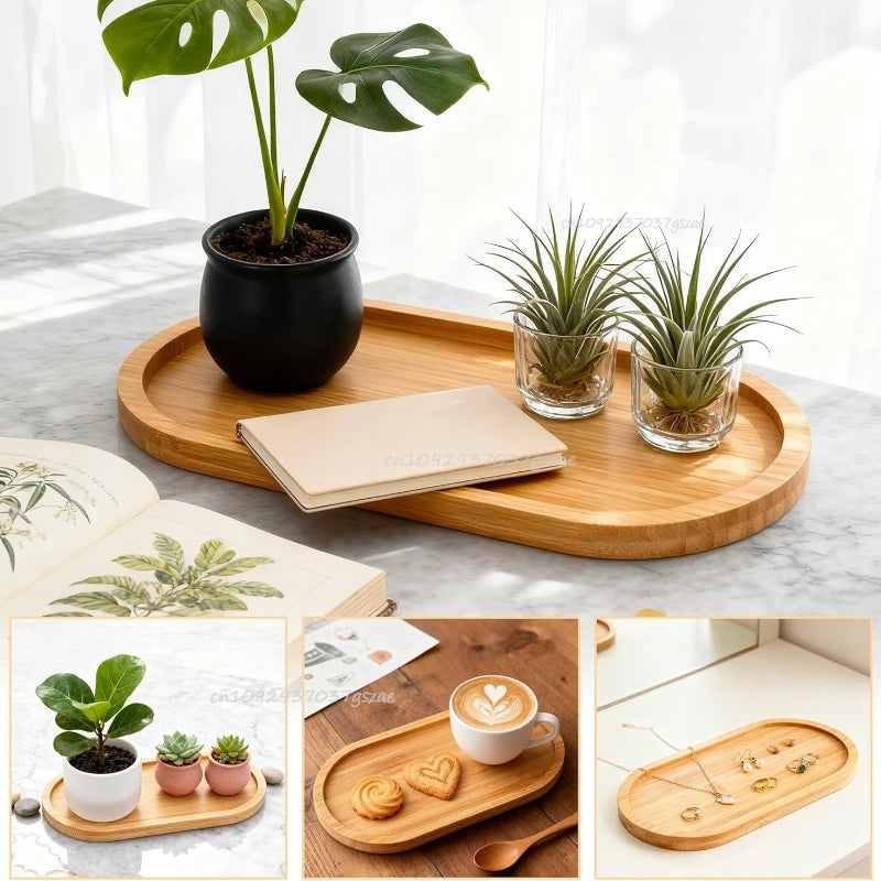 Multifunctional Bamboo Oval Tray Set - 8
