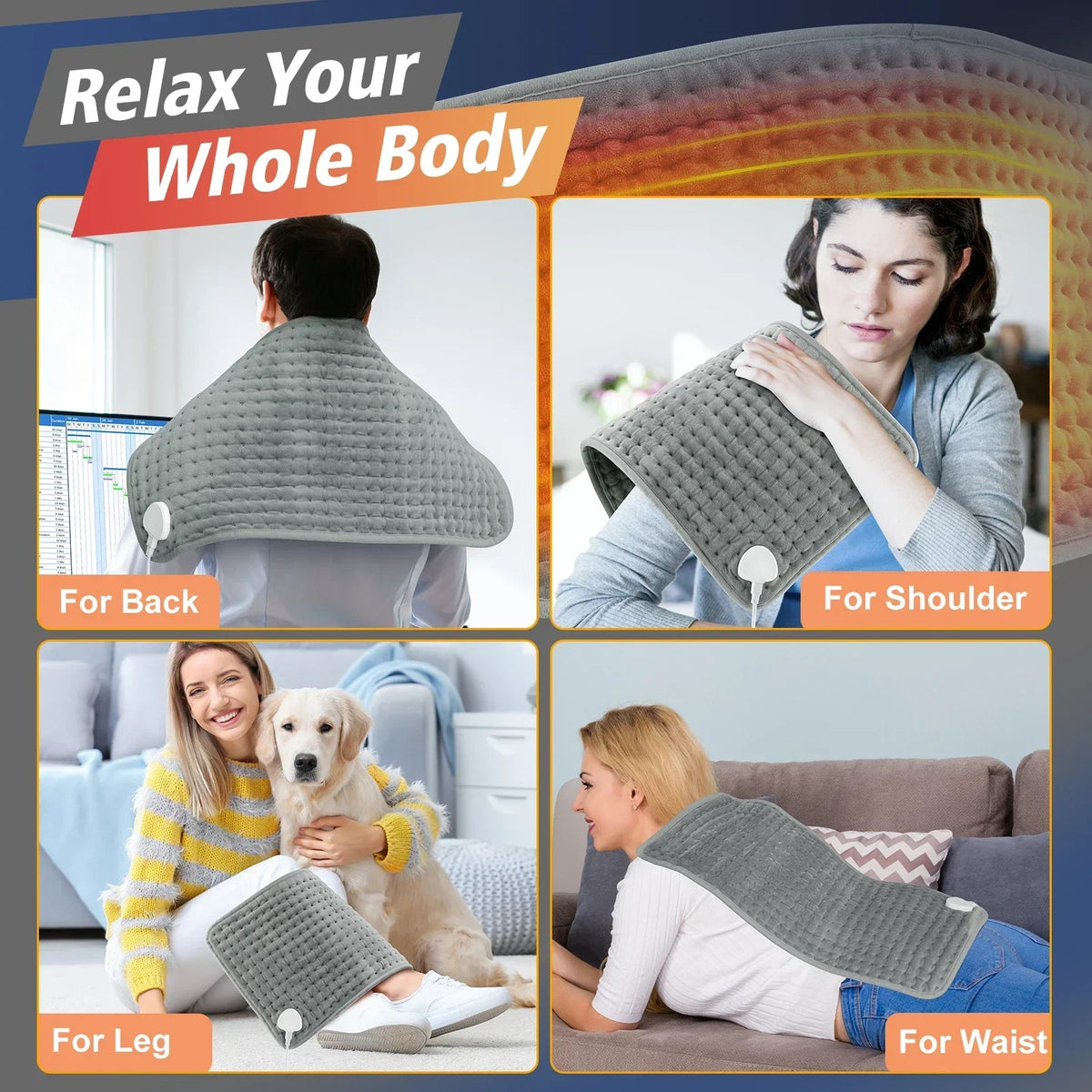 Electric Adjustable Heating Pad for Back Neck and Body Relief