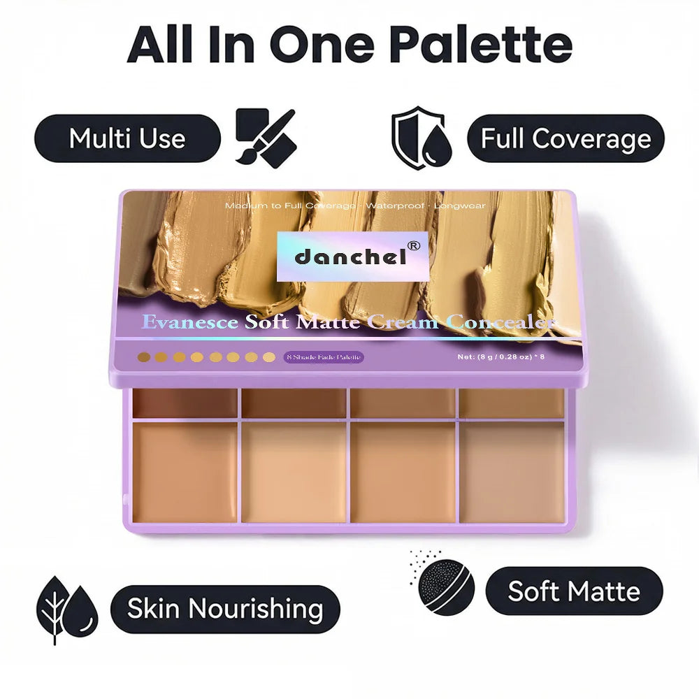 8-Shade Matte Cream Concealer Palette for Full Coverage - 4