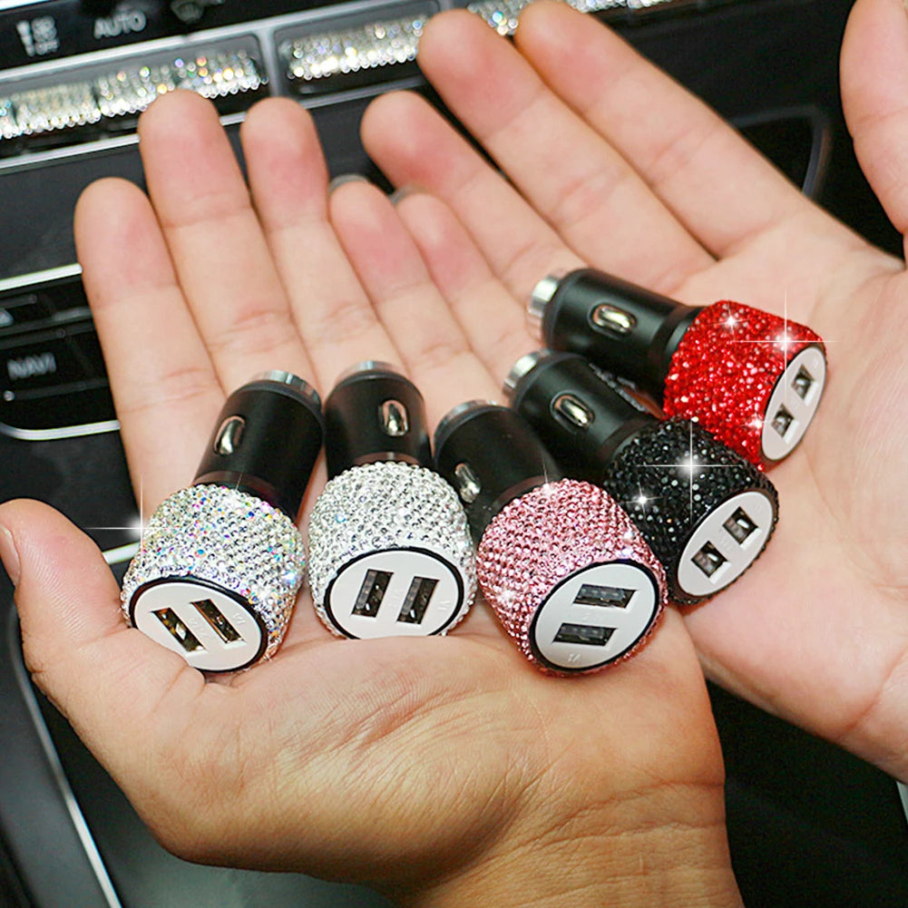 Dual Port Rhinestone USB Car Charger - 3